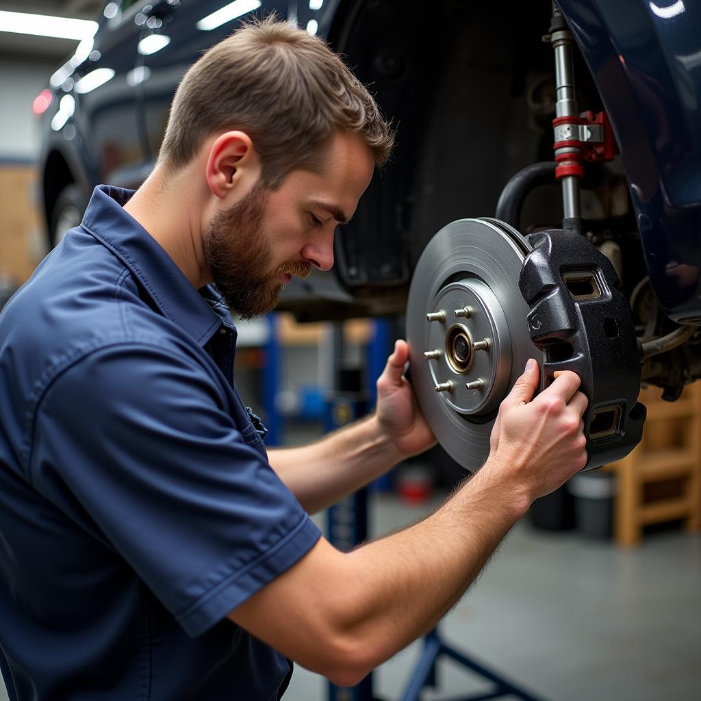  ASE Certified Mechanic Performing Brake Caliper Replacement