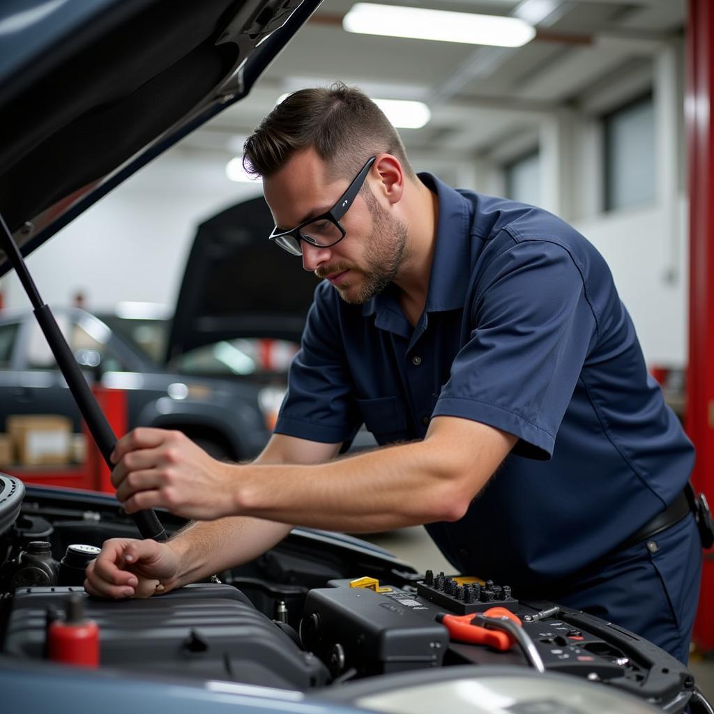 ASE Certified Mechanic in Springfield, MO working under the hood of a car