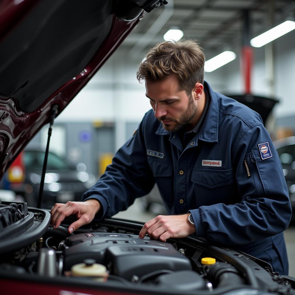 Mechanic Inspecting Engine