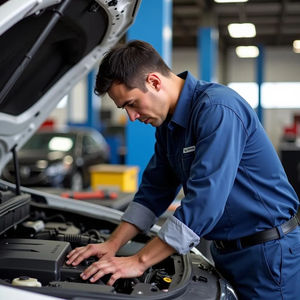 ASE Certified Mechanic Working on a Car