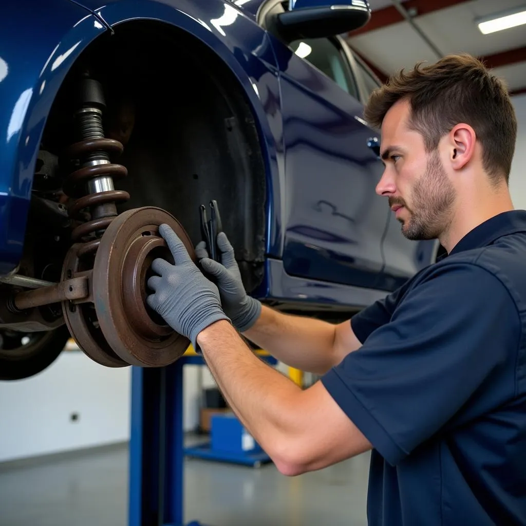 ASE Certified Mechanic Working on a Vehicle's Suspension