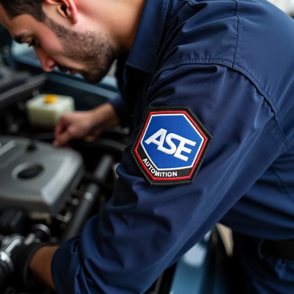 ASE Certified Mechanic Working on Car