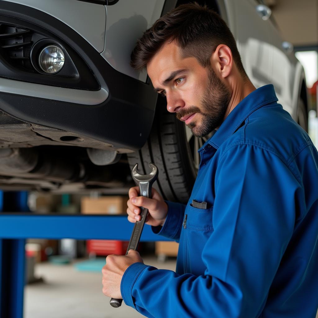 ASE Certified Mechanic Working on a Car