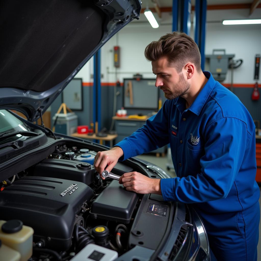 ASE Certified Mechanic Working on a Car