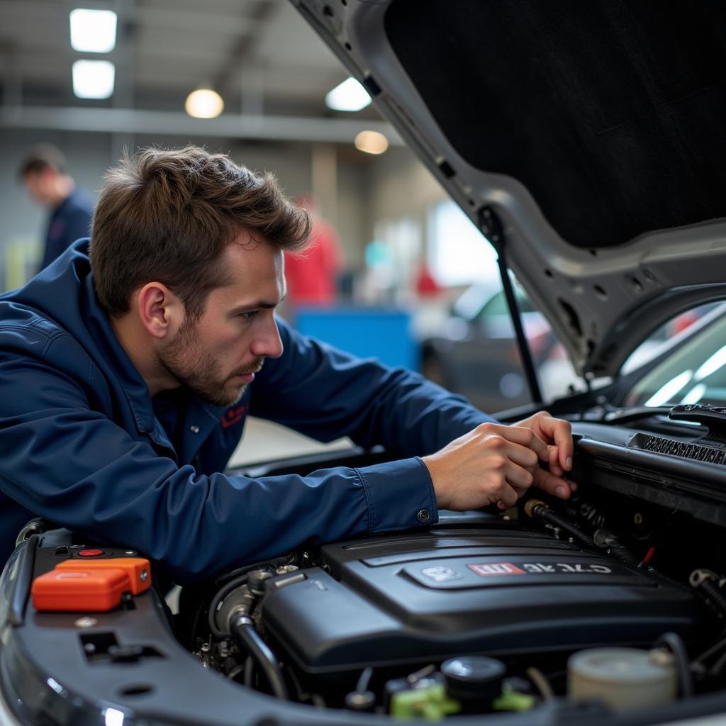 ASE Certified Mechanic Working on a Car