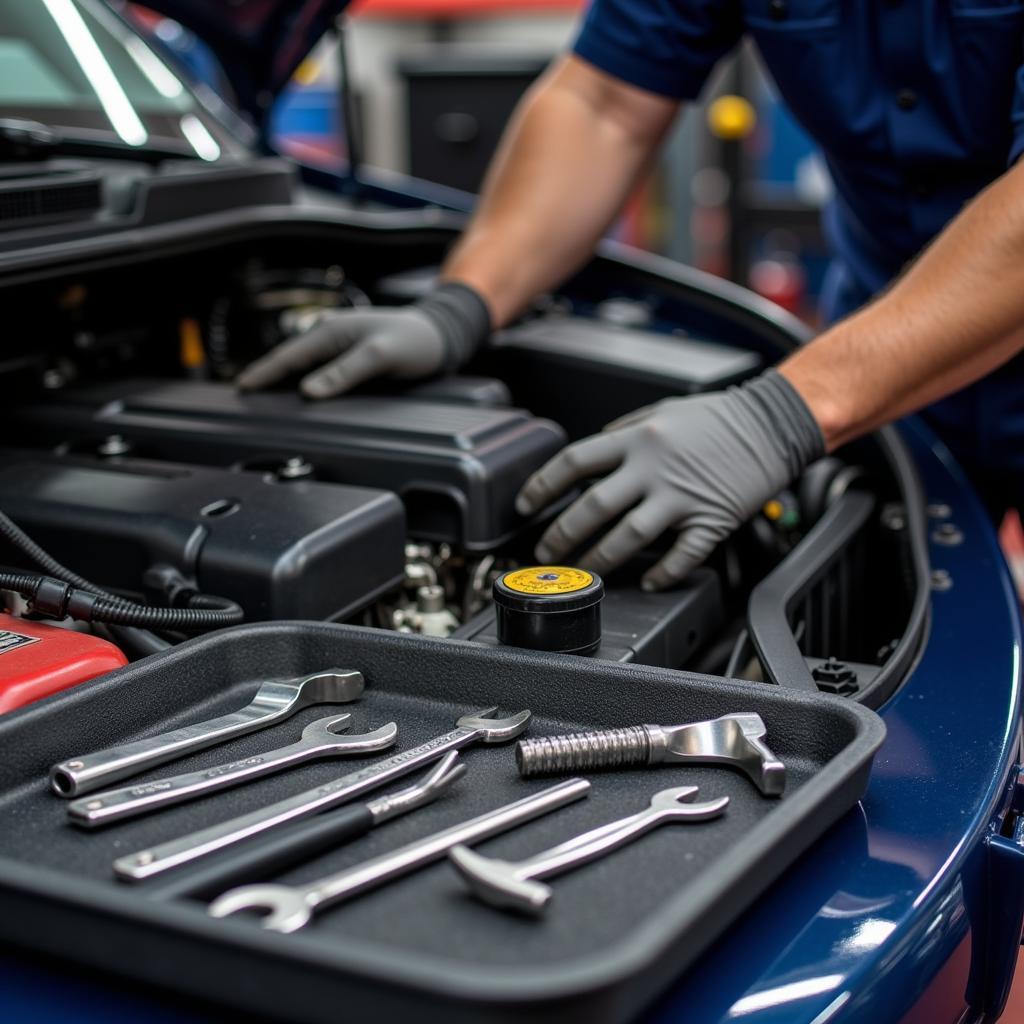 ASE Certified Mechanic Working on a Car