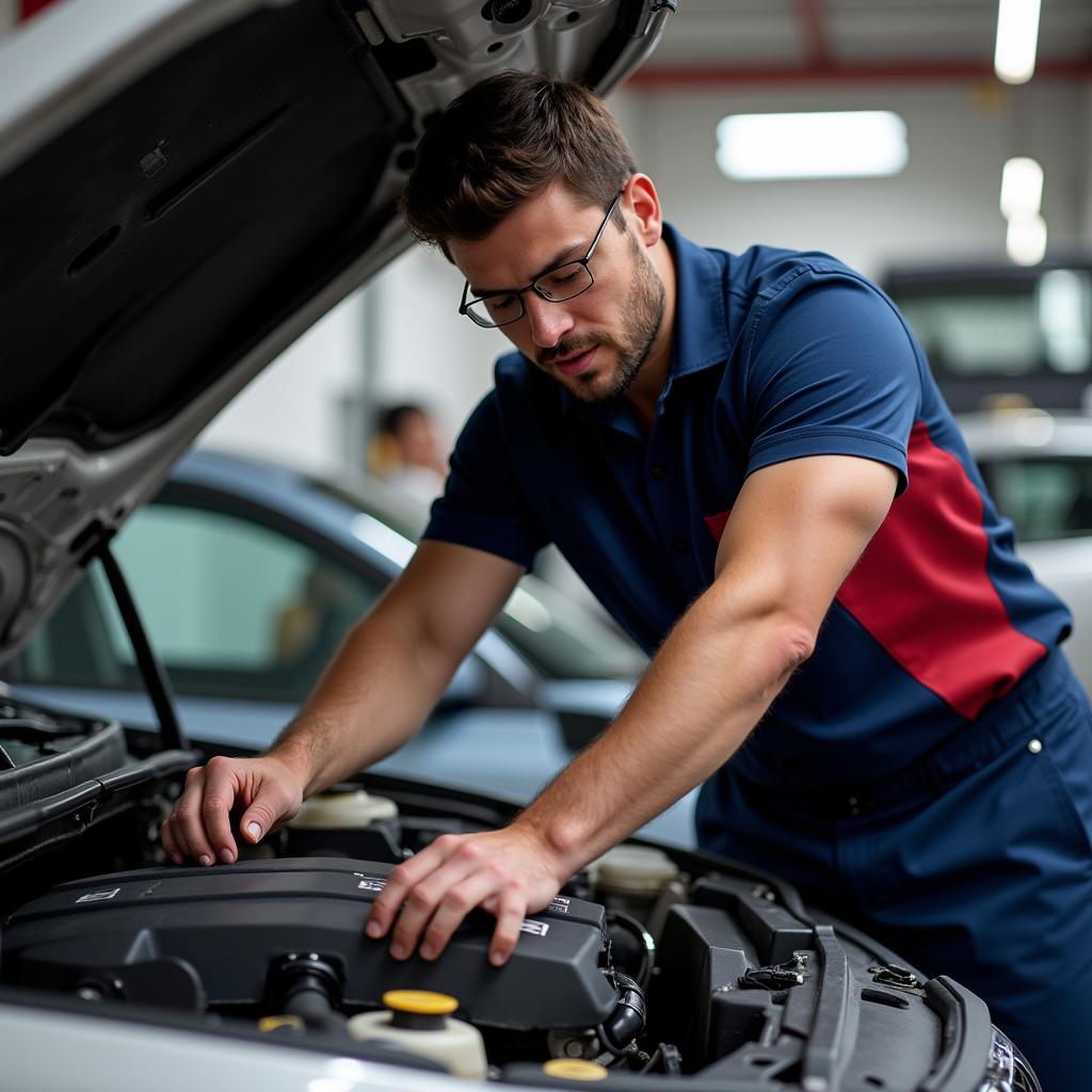 ASE Certified Mechanic Working on Car