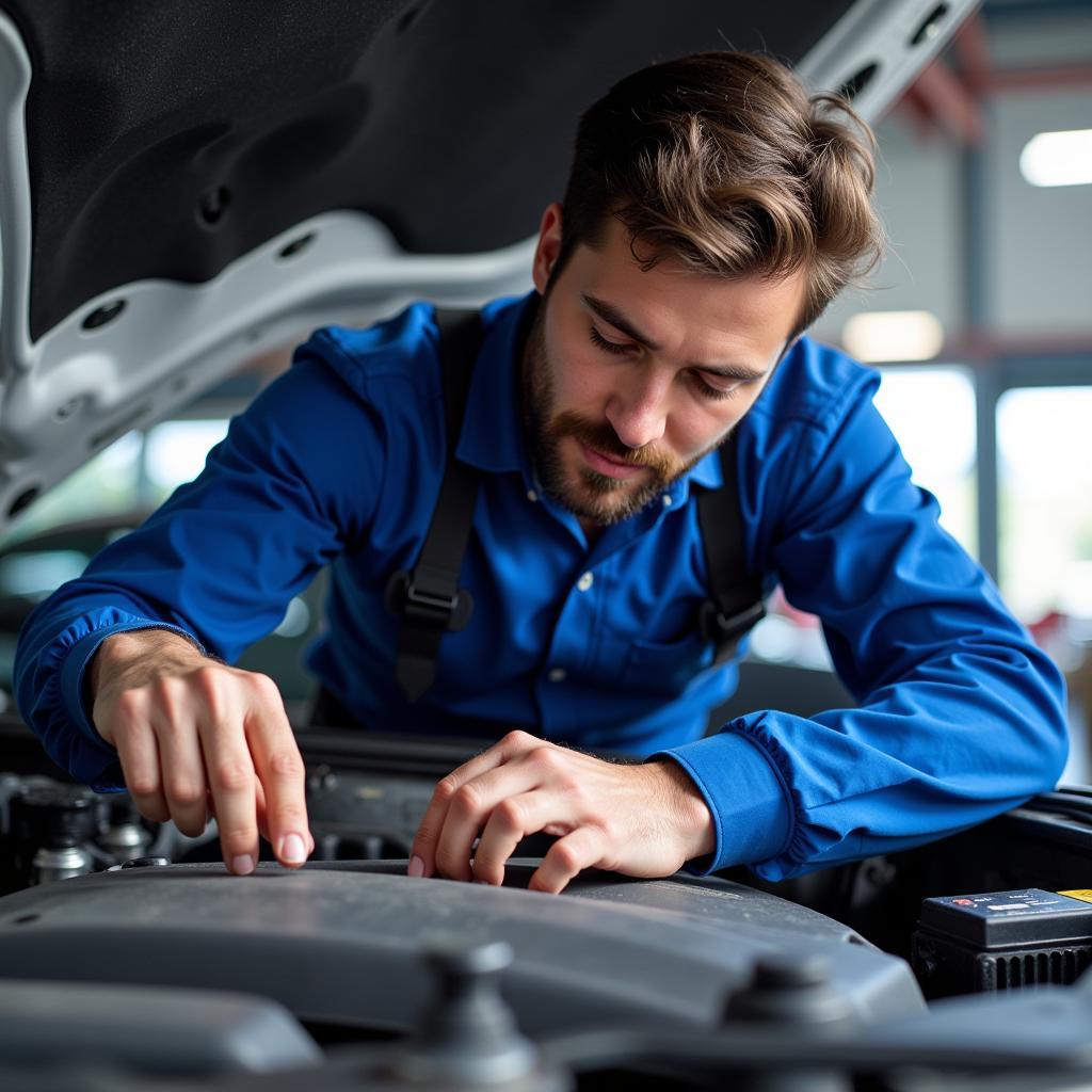 ASE Certified Mechanic Working on a Car