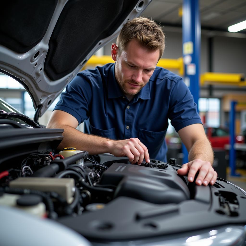 ASE Certified Mechanic Working on a Car