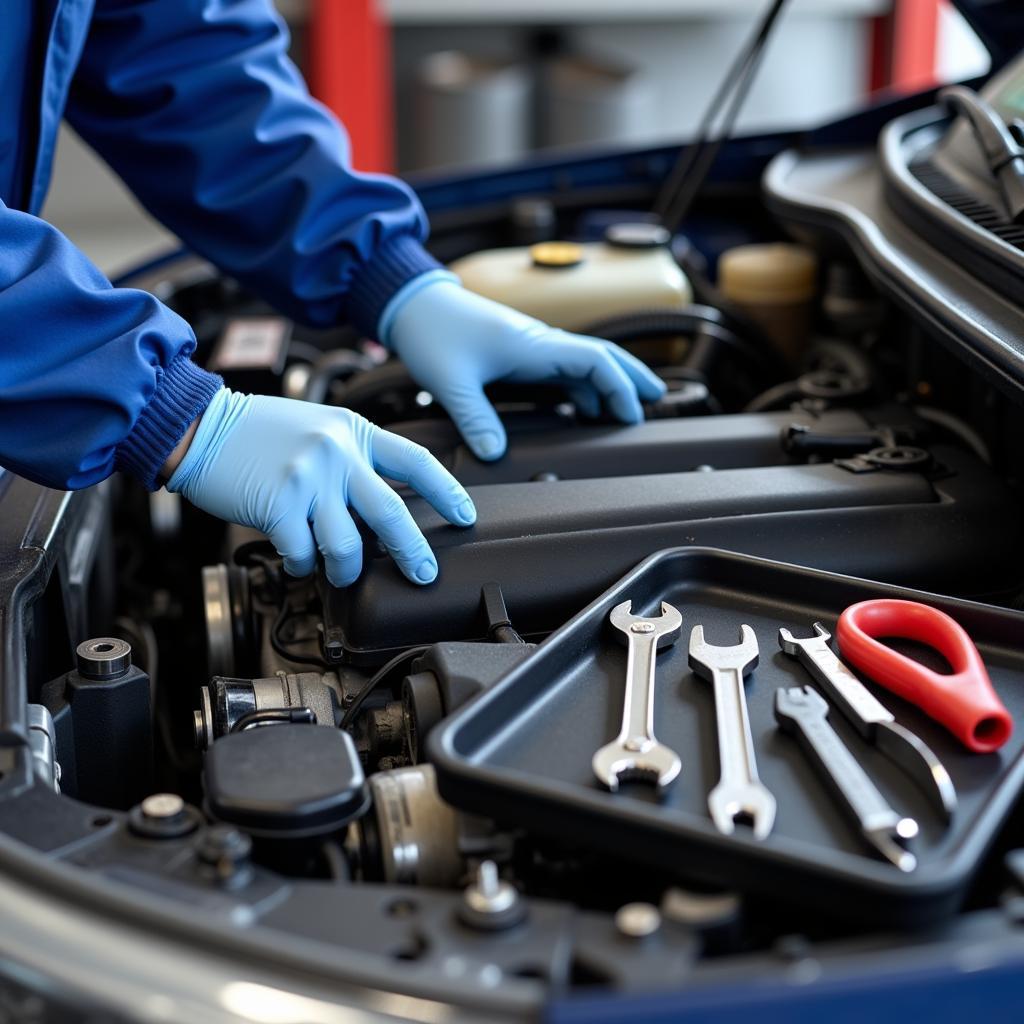 ASE Certified Mechanic Working on a Car