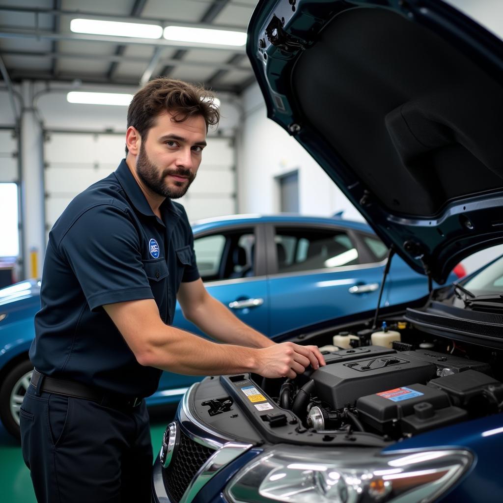 ASE Certified Mechanic Working on a Car