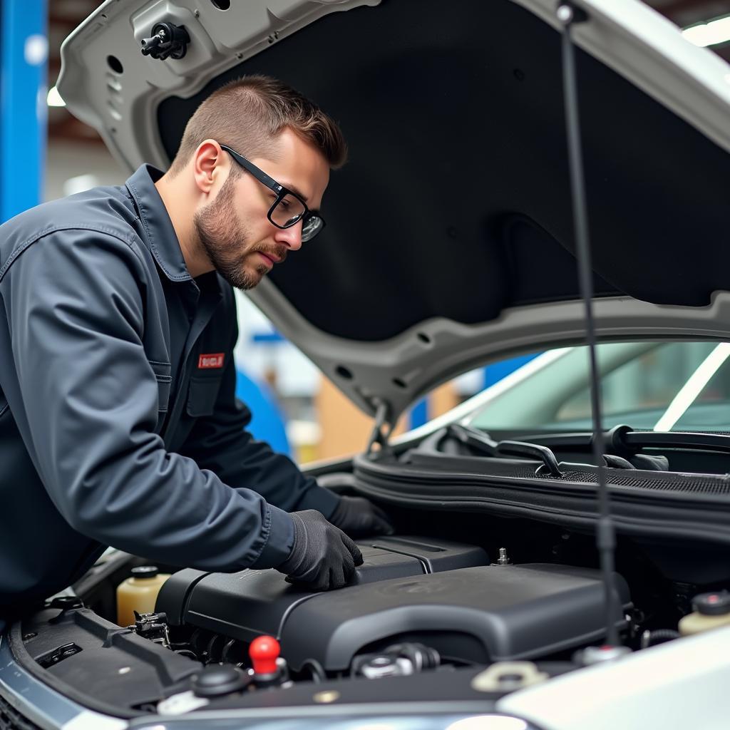 ASE Certified Mechanic Working on a Car