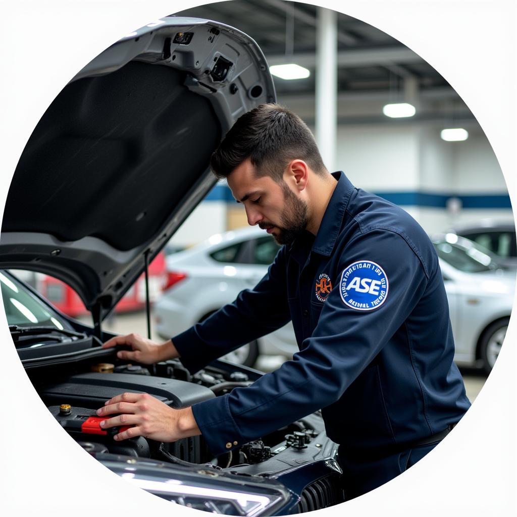 ASE Certified Mechanic Working on a Car