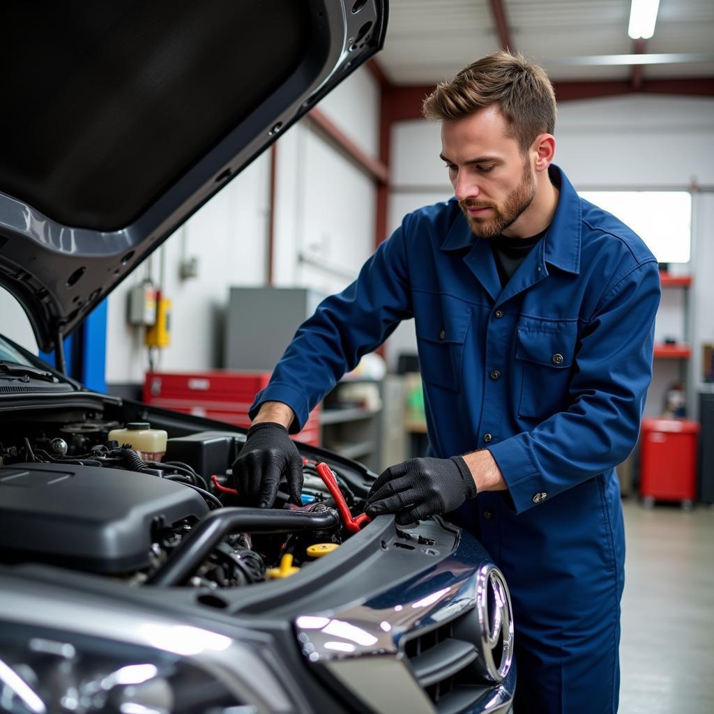 ASE Certified Mechanic Working on a Car