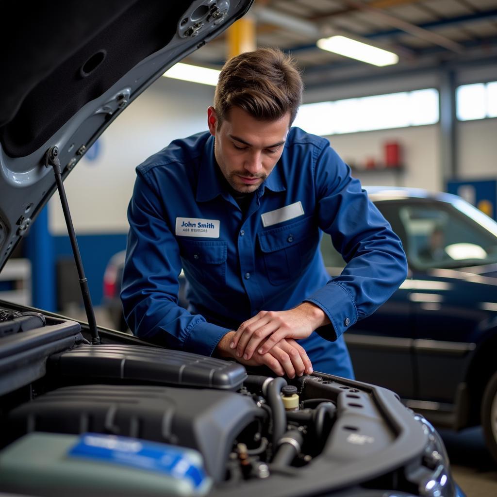 ASE certified mechanic working on a car in a Bakersfield auto repair shop