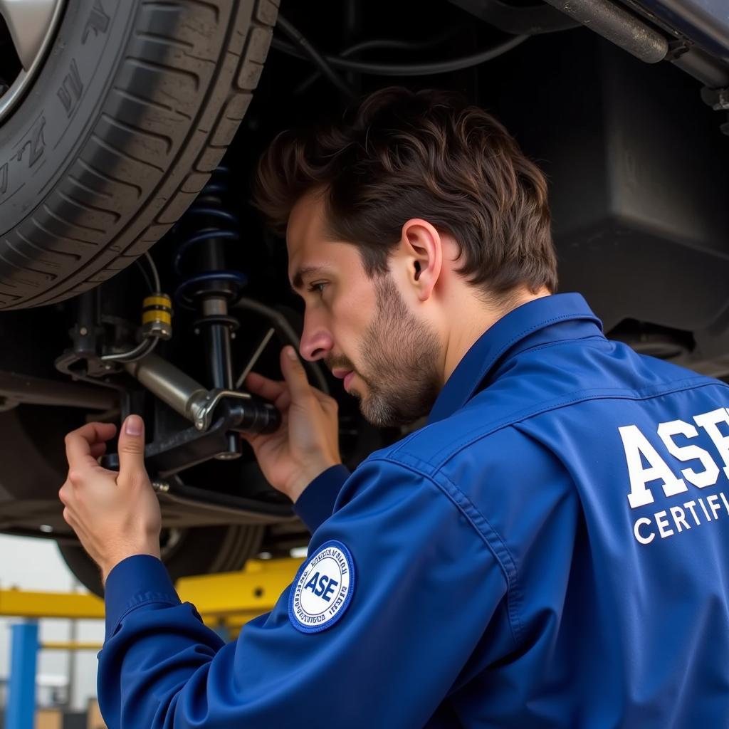 ASE Certified Mechanic Repairing a Car's Suspension