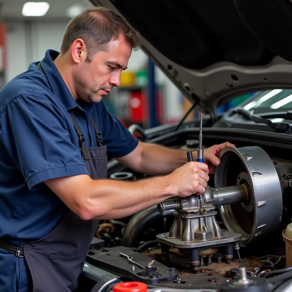 ASE Certified Mechanic Repairing Manual Transmission