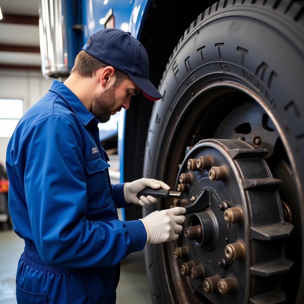 ASE Certified Mechanic Working on Truck