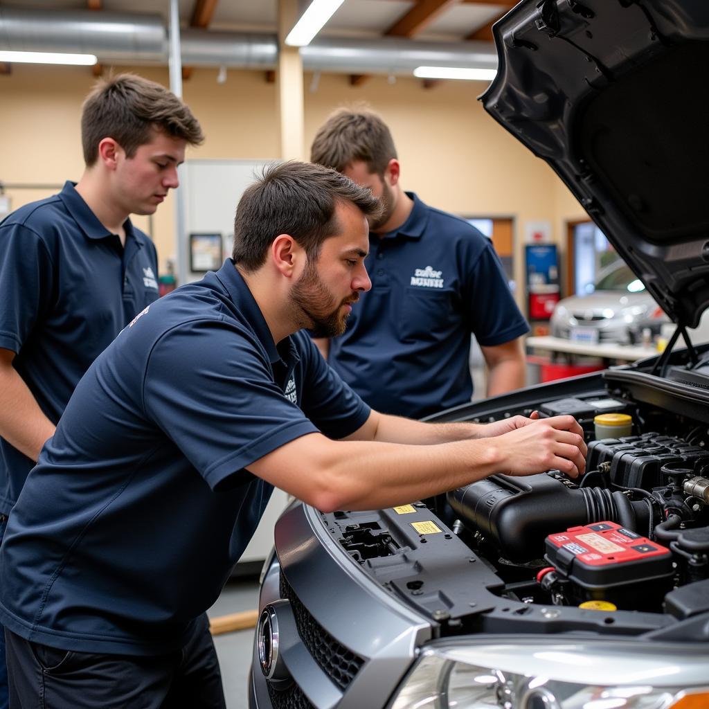 ASE Certified School in Georgia: Students Working on an Engine