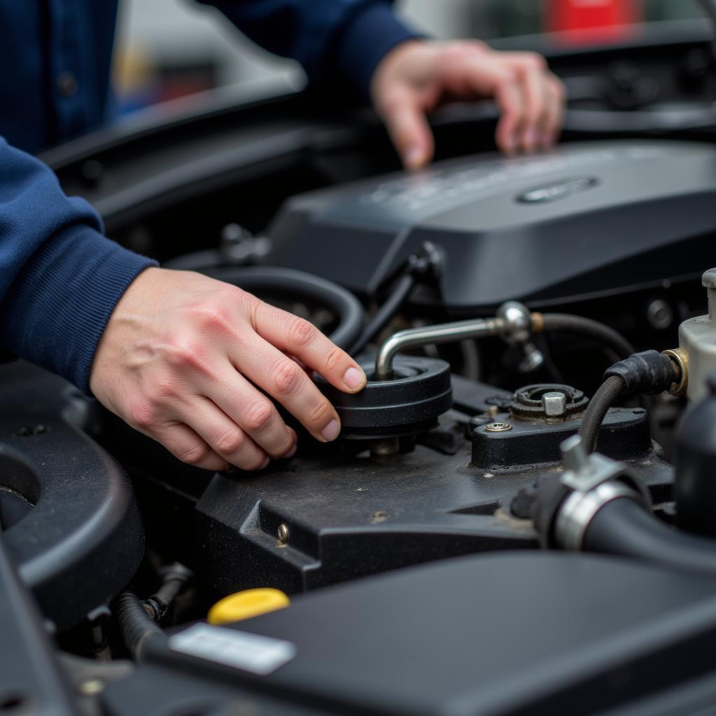 ASE Certified Technician Working on Engine