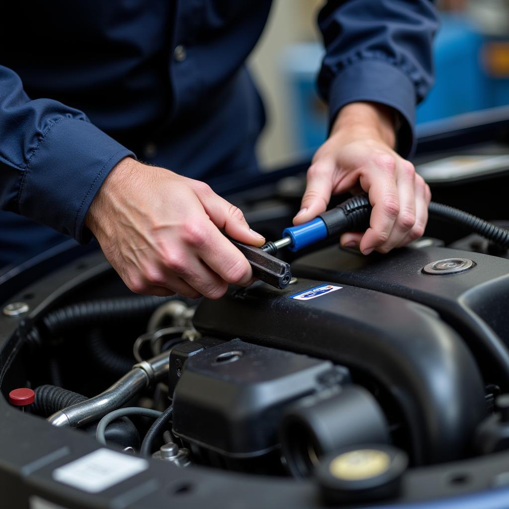 ASE Certified Technician Working on a Vehicle