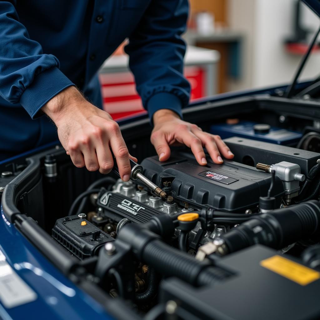 ASE Certified Technician Working on a Car Engine