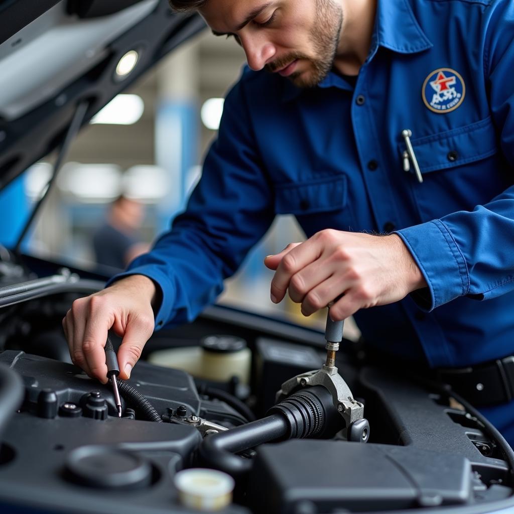 ASE Certified Technician Working on a Car