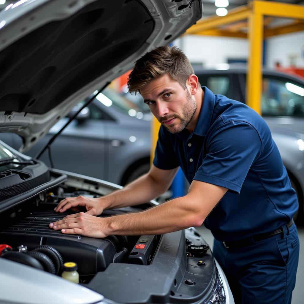 ASE Certified Technician Working on a Car