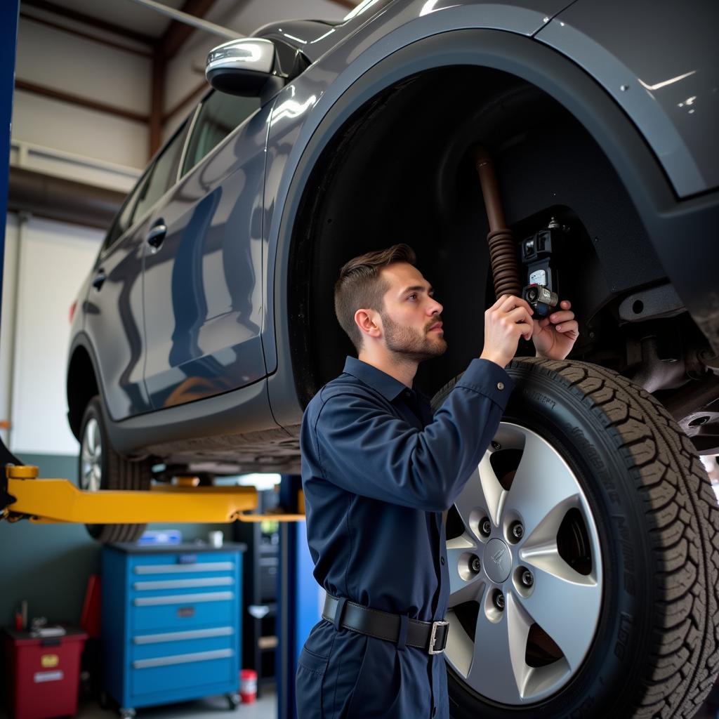 ASE Certified Technician Working in an Akron Auto Shop