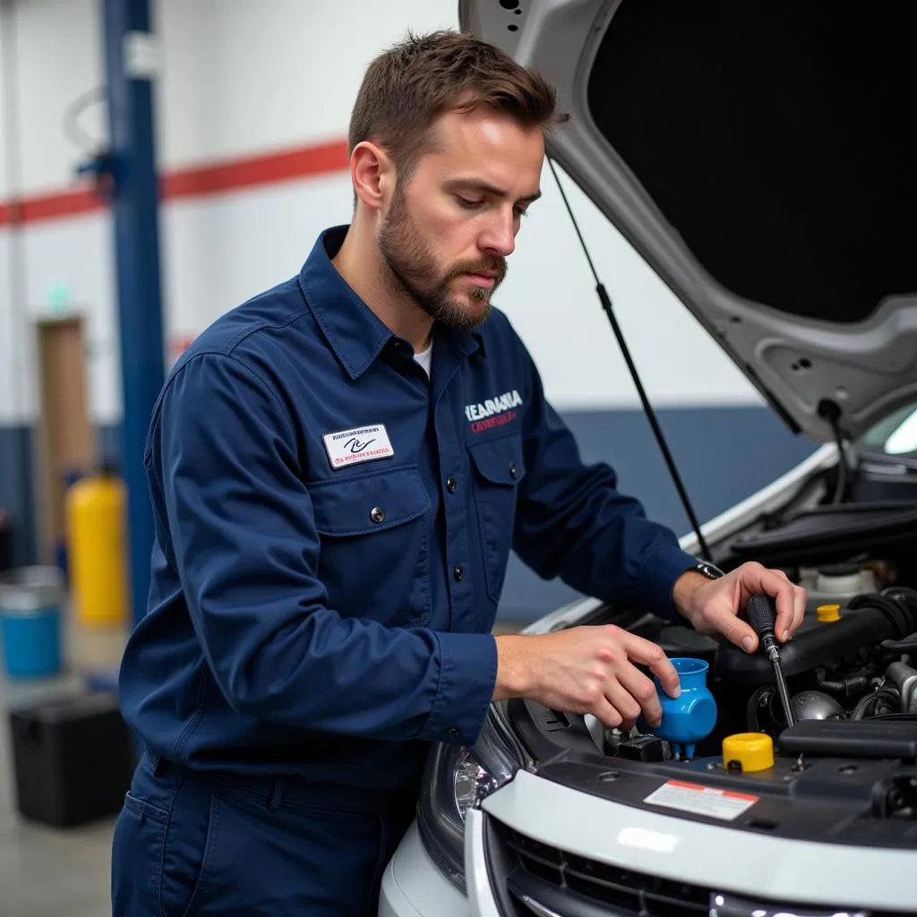 ASE Certified Technician Performing Oil Change