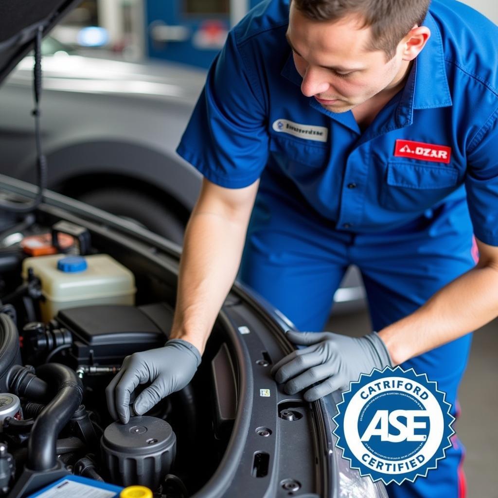 ASE Certified Technician Performing Oil Change