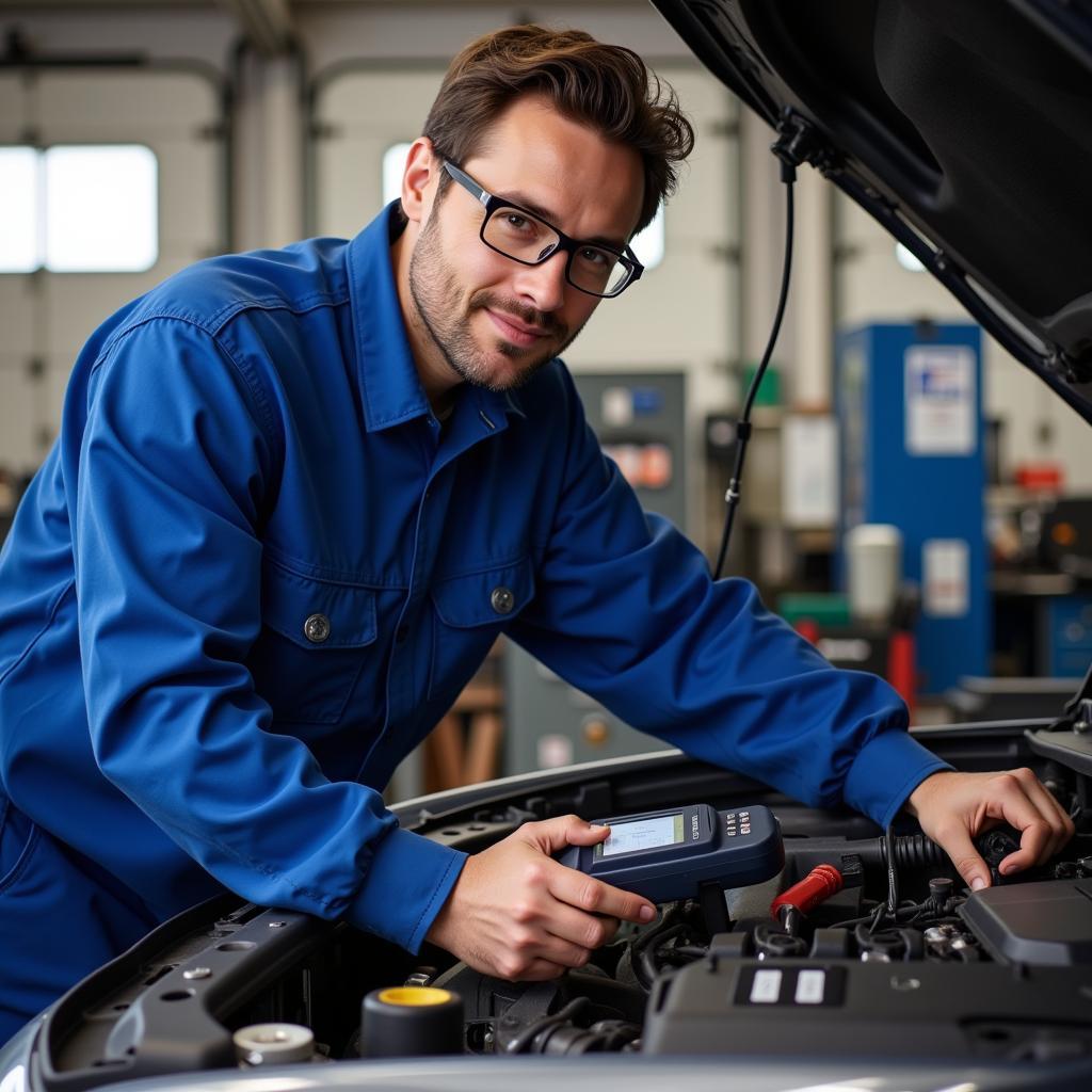 ASE Certified Technician Working on a Car