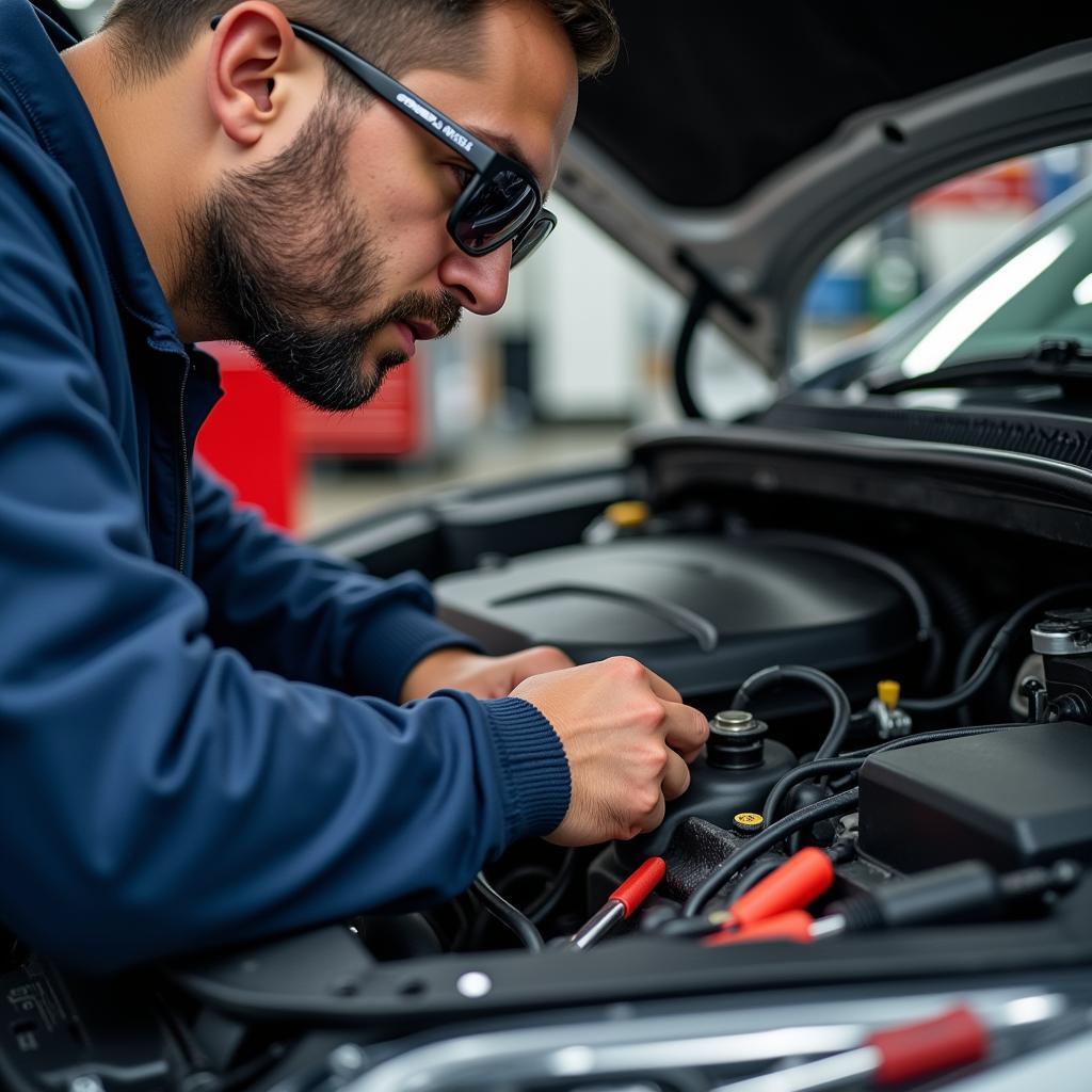 ASE Certified Technician Working on a Car