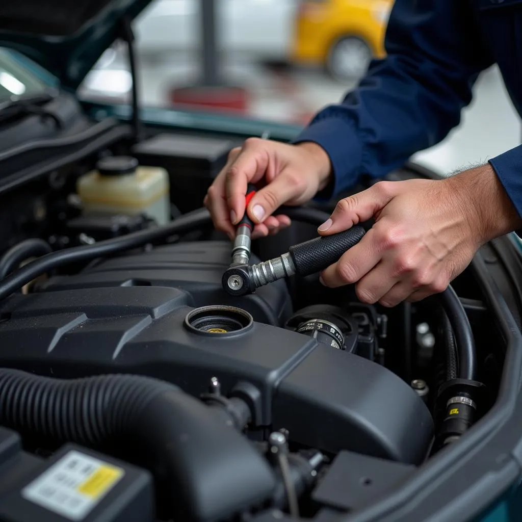 ASE Certified Technician Working on a Car