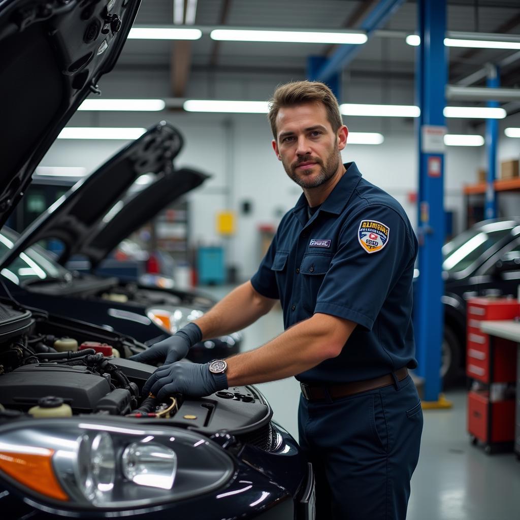 ASE Certified Technician Working on a Car