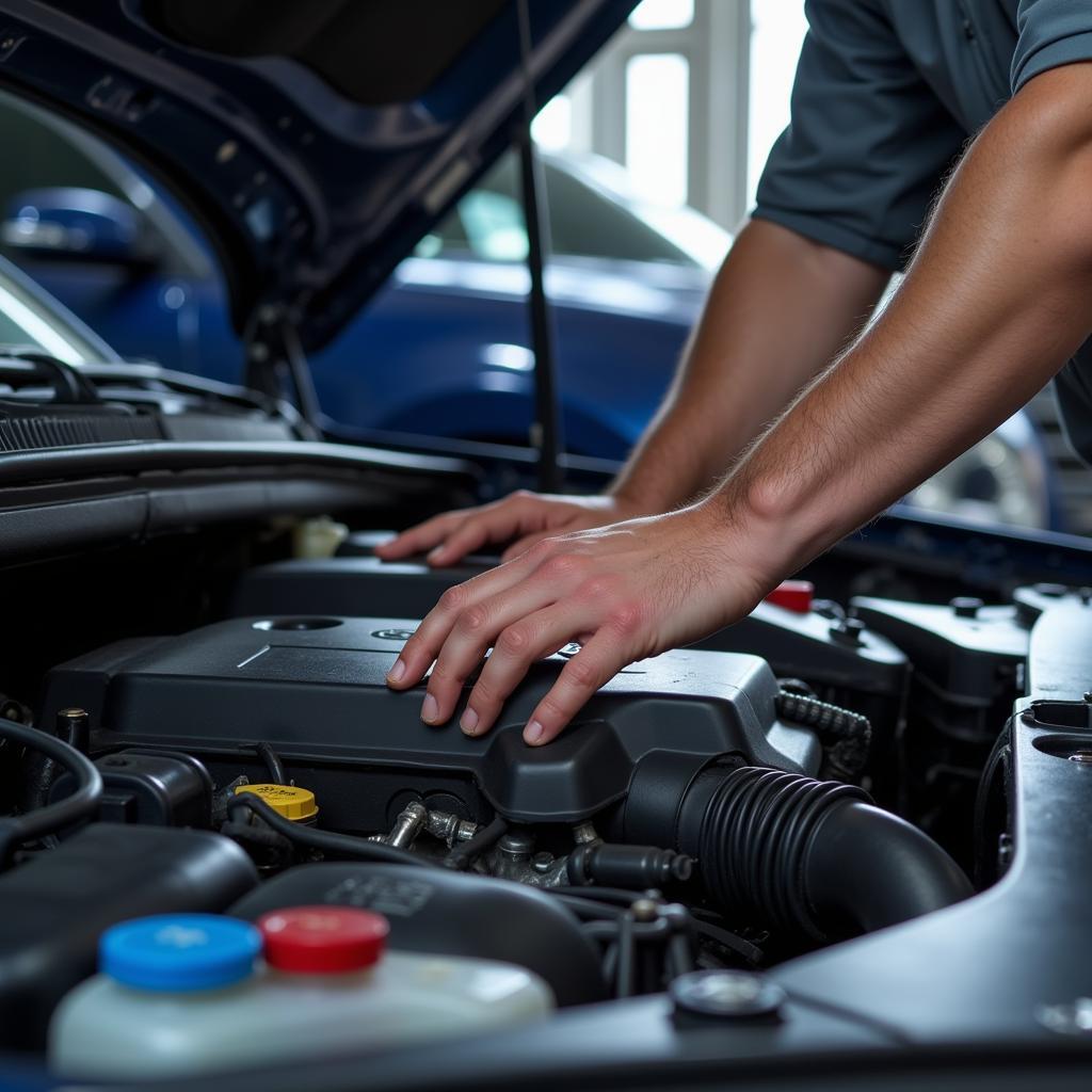 ASE Certified Technician Working On Car