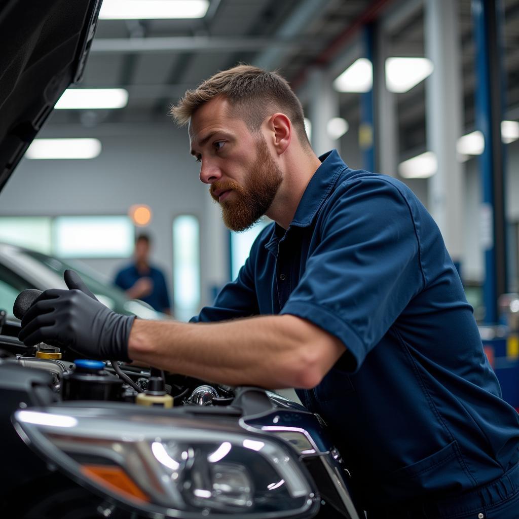 ASE Certified Technician Working on Car