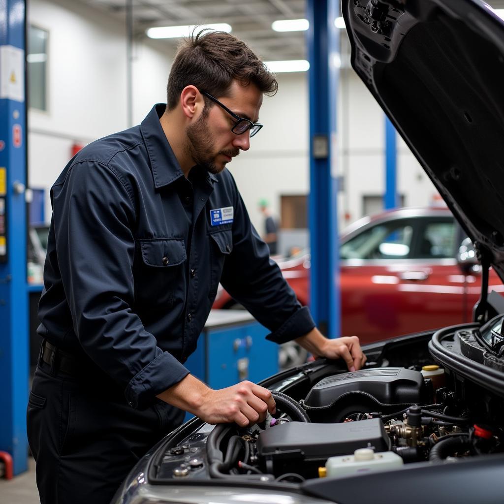 ASE Certified Technician Working on a Car