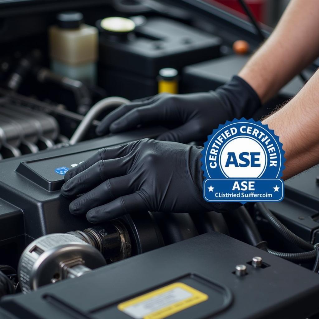 ASE Certified Technician Working on a Car