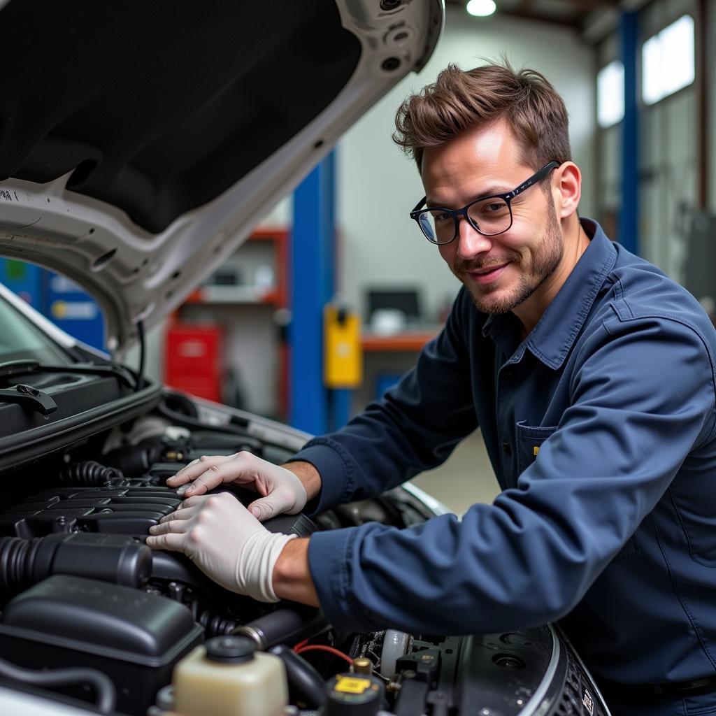 ASE-Certified Technician Working on a Car