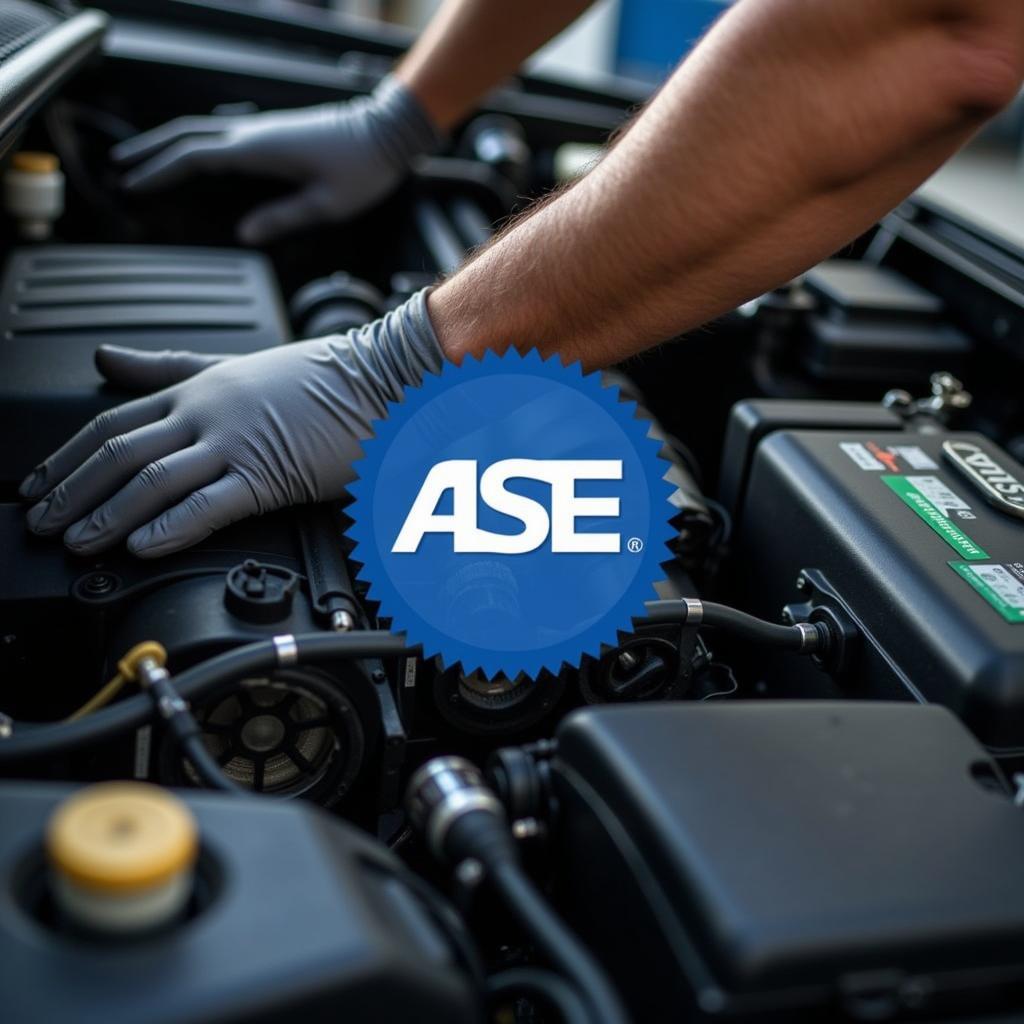 ASE Certified Technician Working on a Car