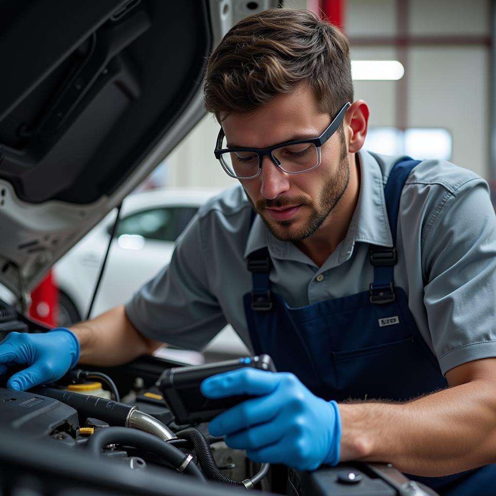 ASE Certified Technician Working on a Car