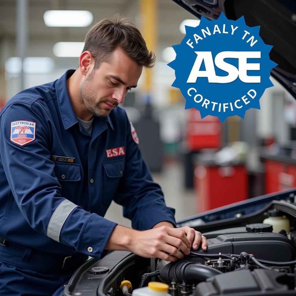 ASE Certified Technician Working on Car