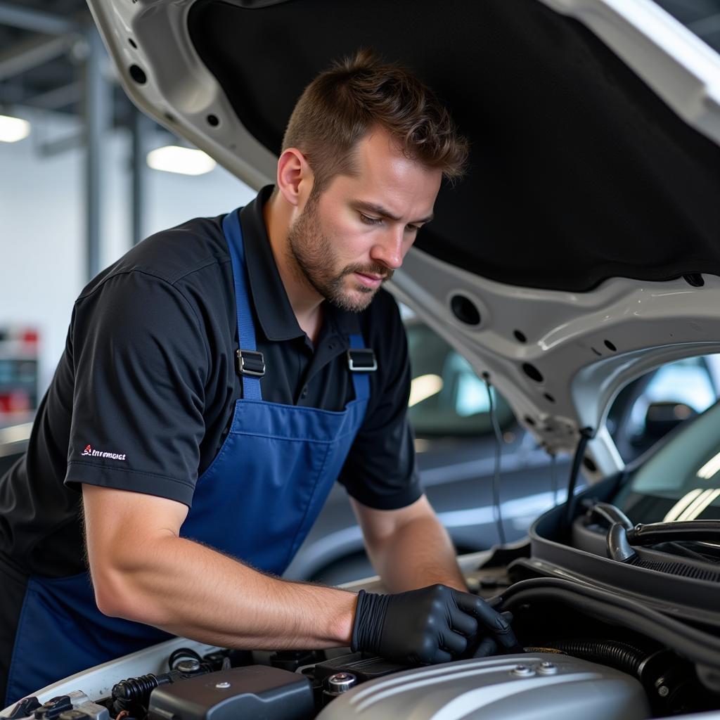 ASE Certified Technician Working on Car