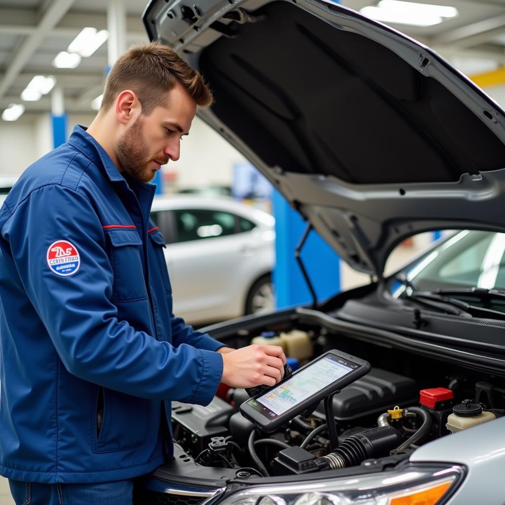 ASE Certified Technician Working on Car