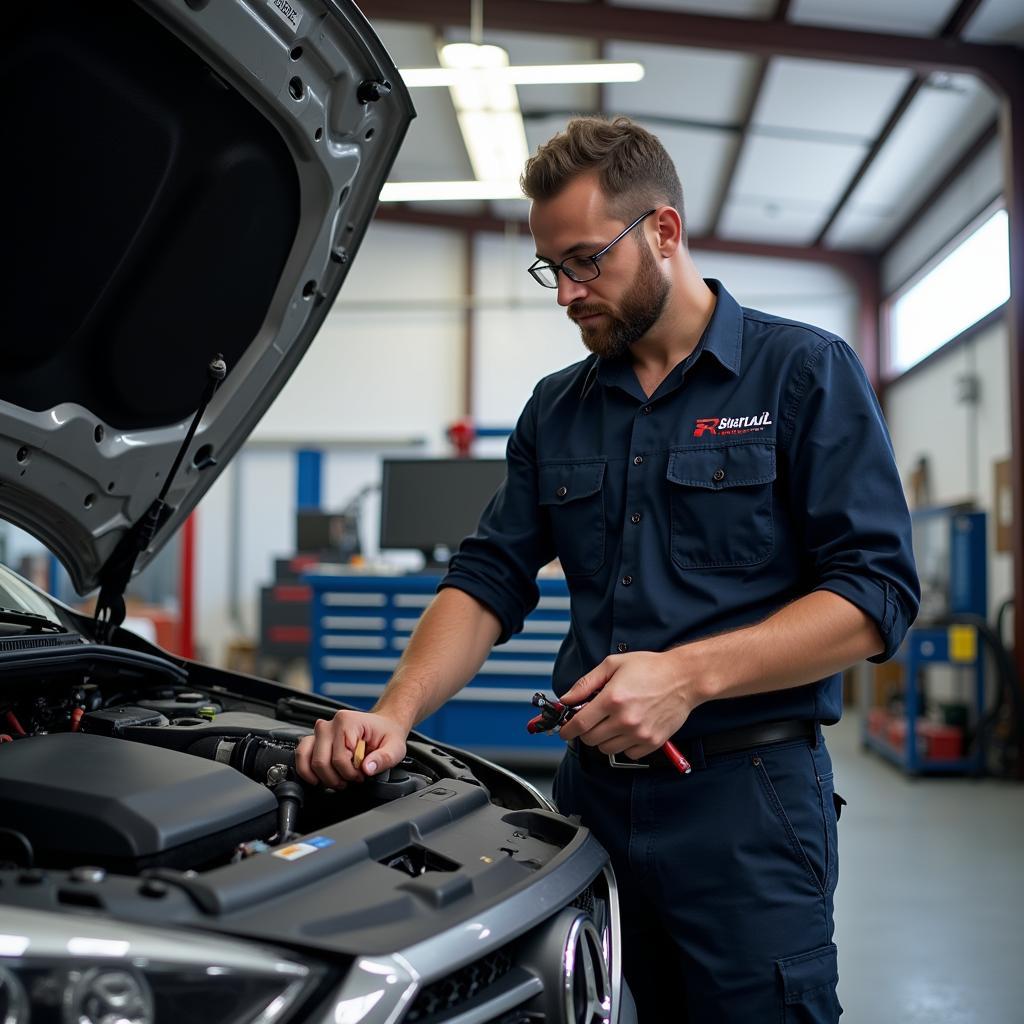 ASE Certified Technician Working on a Car