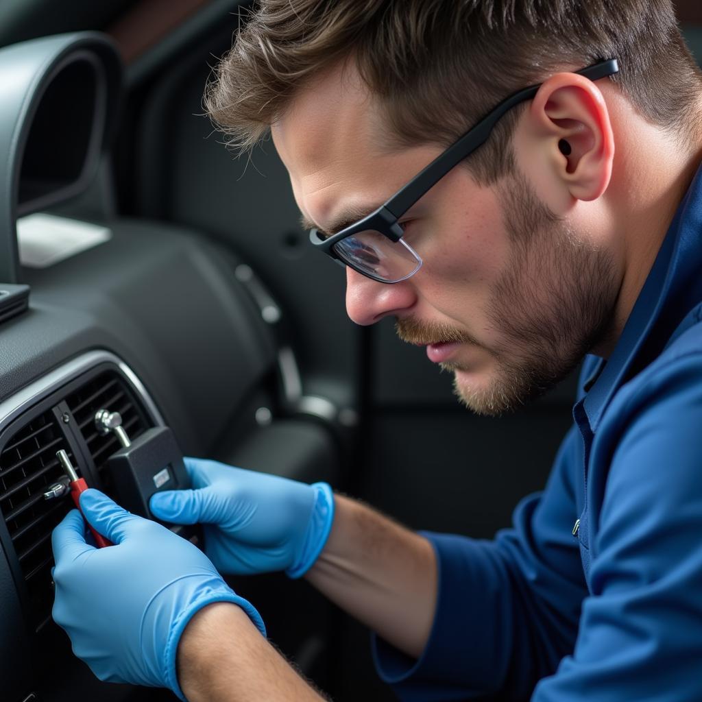 ASE Certified Technician Working on Car AC