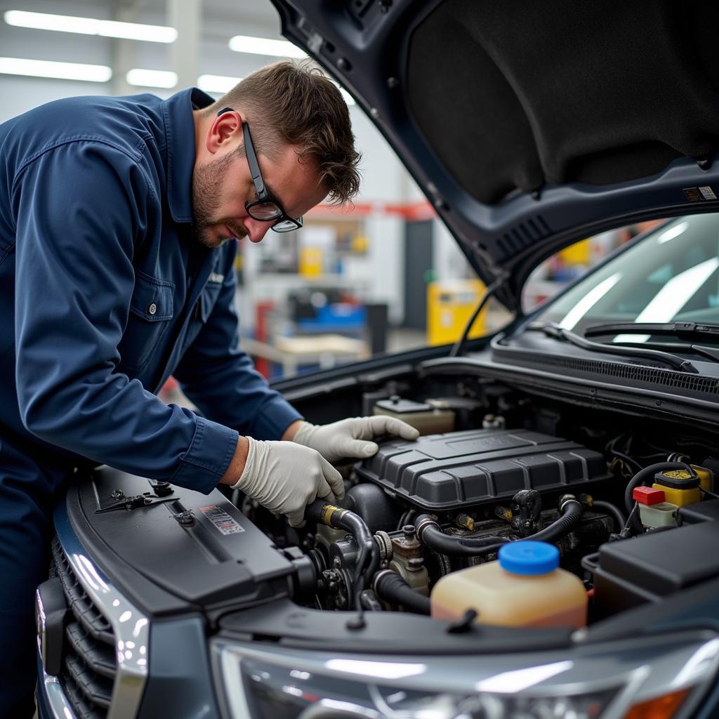 ASE Certified Technician Working on a Car Engine