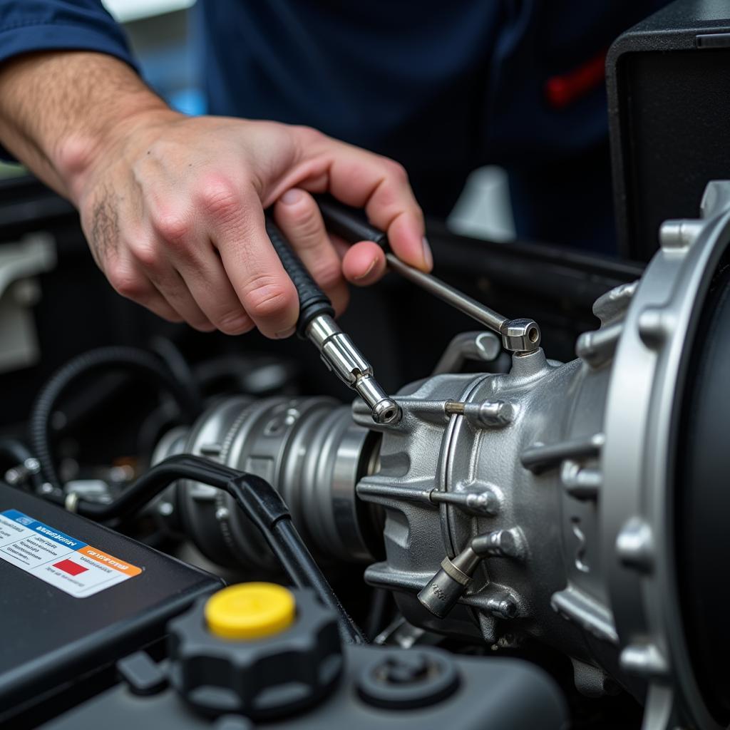 ASE Certified Mechanic Working on a Transmission