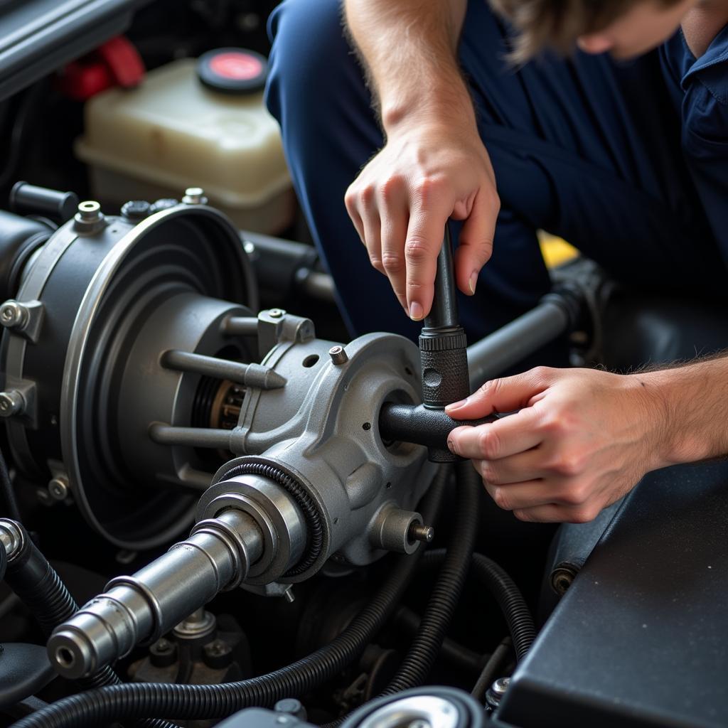 ASE Certified Transmission Technician Working on Car